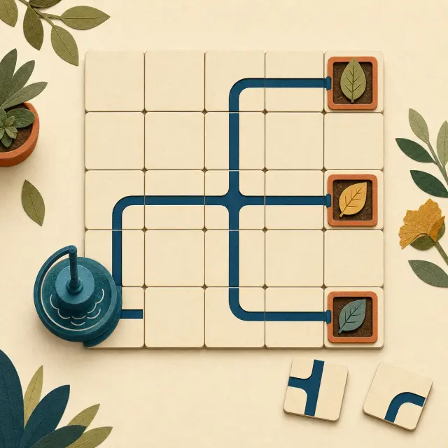 Circuit Garden. Turn and place movable channels to carry water through the whole garden.
