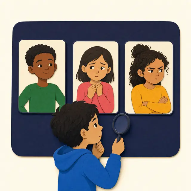 Feelings Detective. Notice clues. Imagine feelings. Choose kindness.