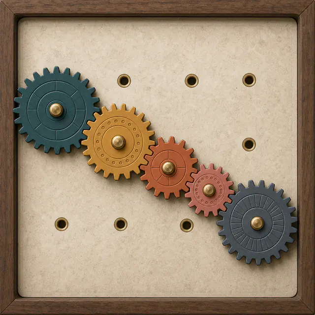 Gear Train. Fit every wheel. Turn the output.