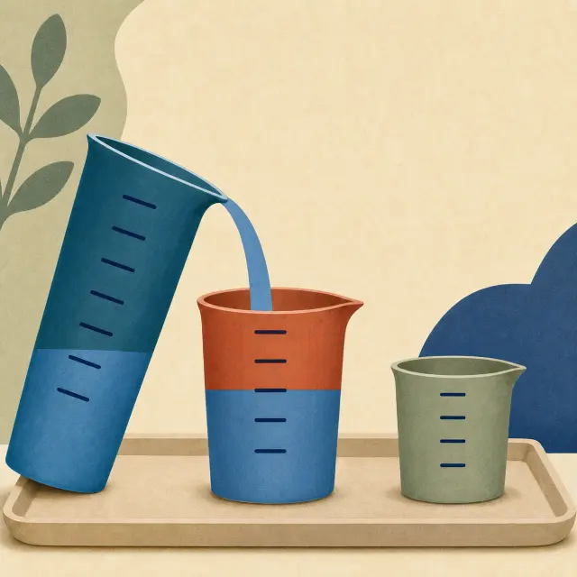 Pour & Measure. Pour between marked vessels to make the exact amount.
