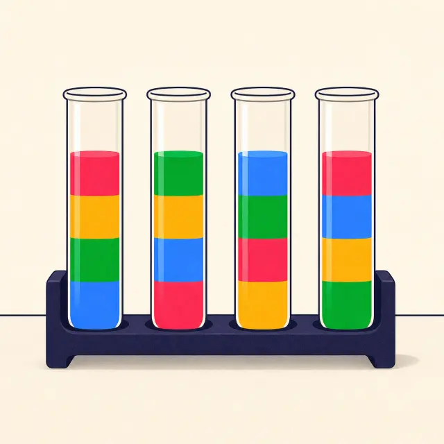 Water Sort Mission. Pour matching colors into tidy tubes.