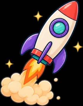 A colourful rocket launching with a trail of soft clouds