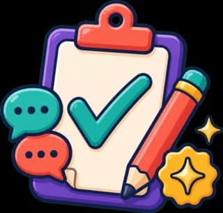 A reviewed clipboard with a checkmark, pencil, and conversation bubbles