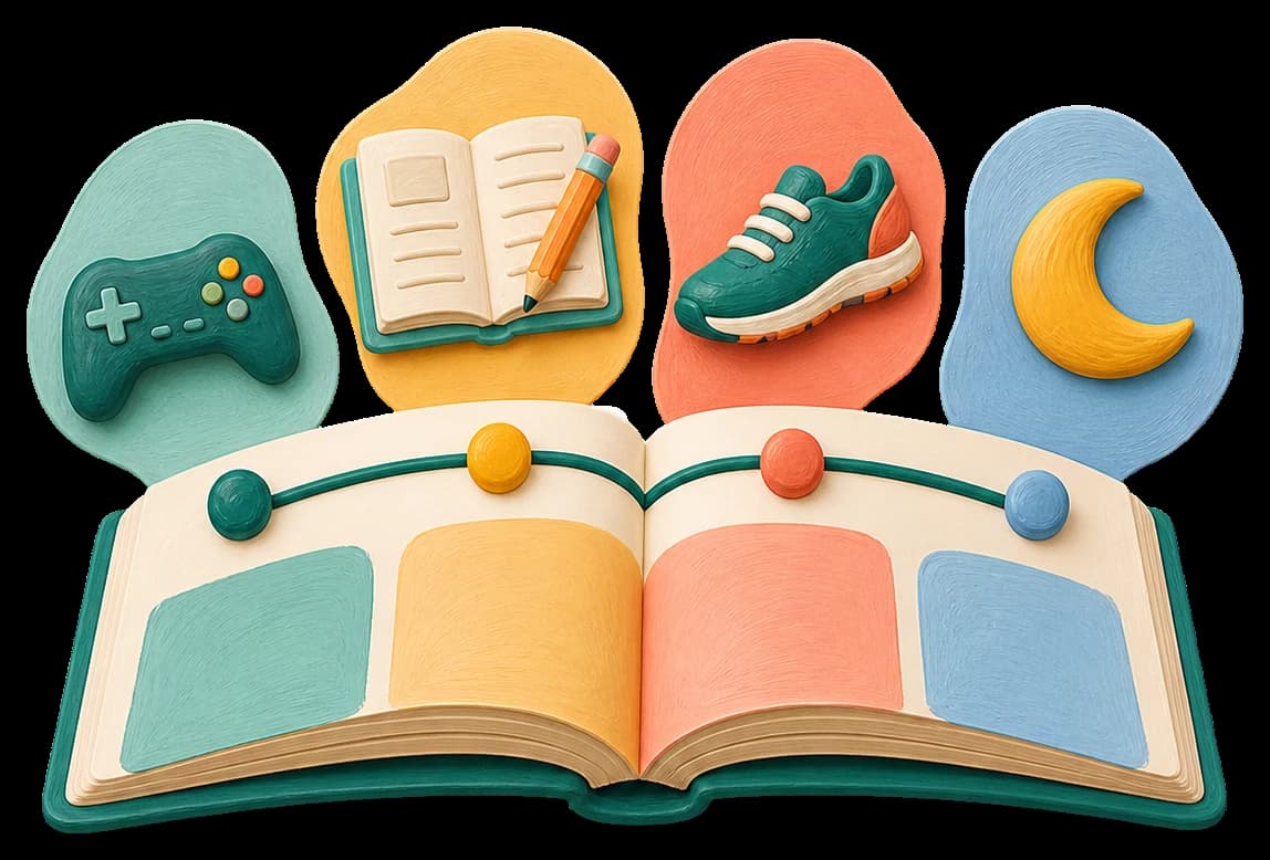 A family daybook bringing play, learning, movement, and rest into one view